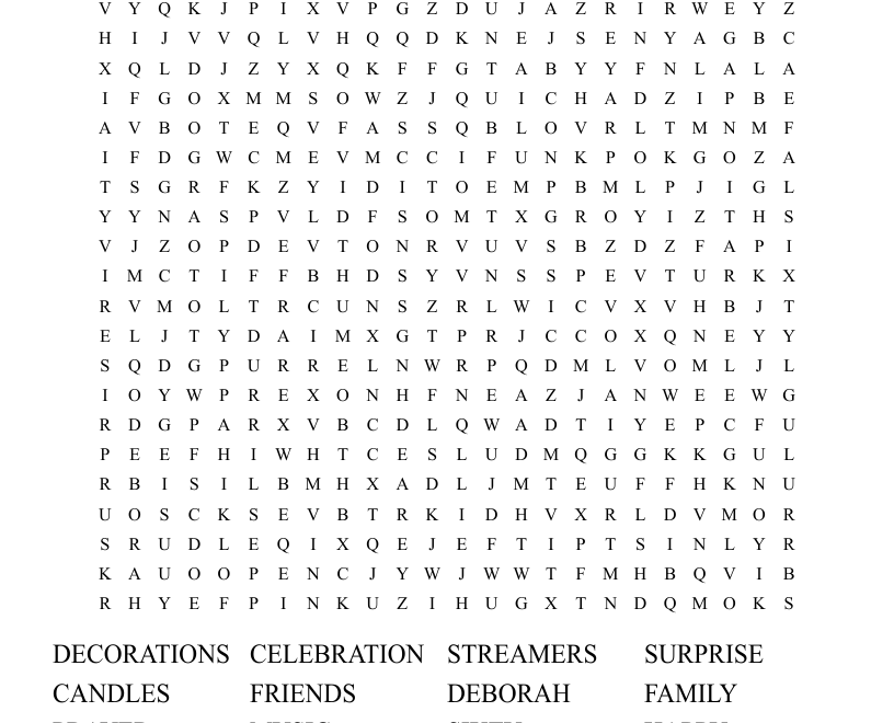 Birthday Word Search WordMint