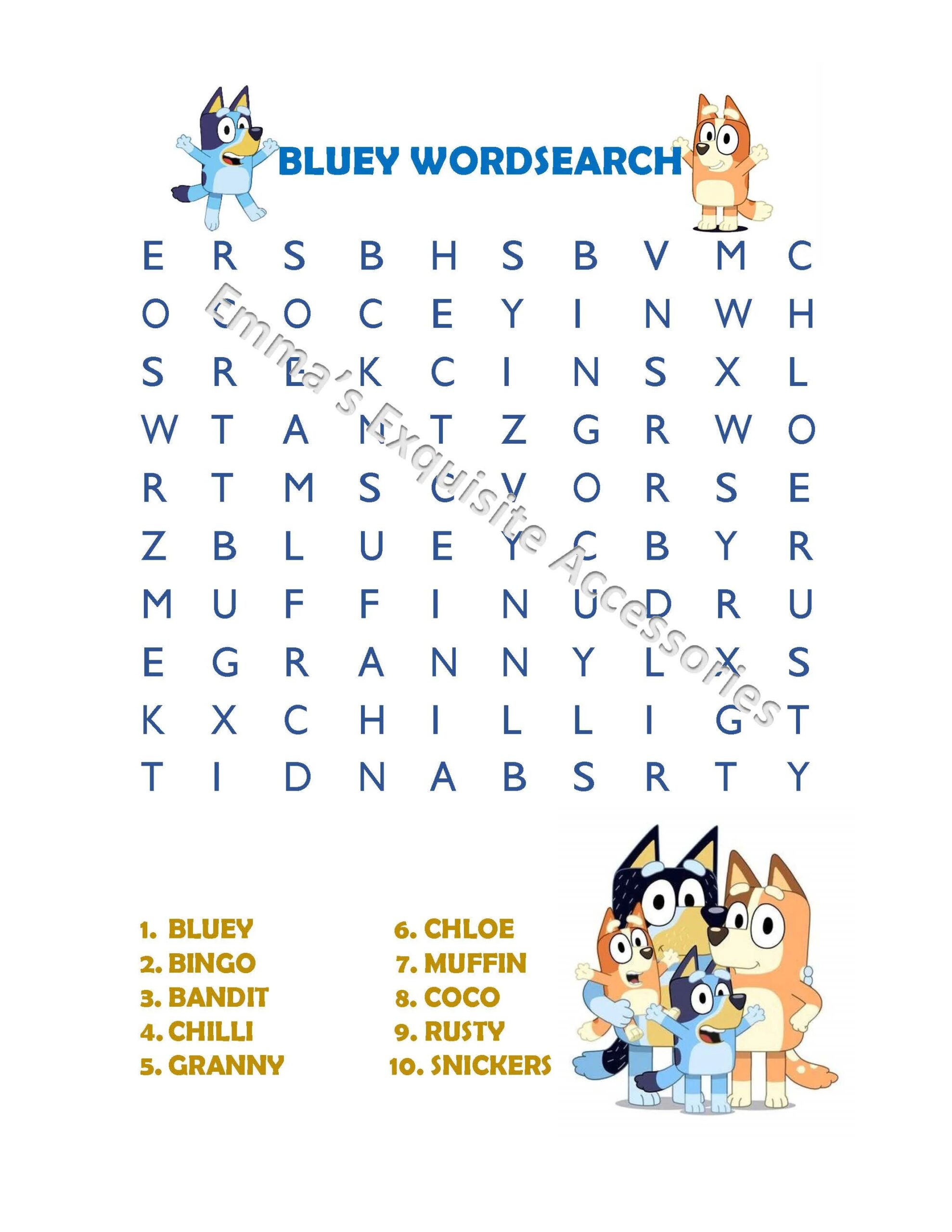 Bluey Word Search Printable