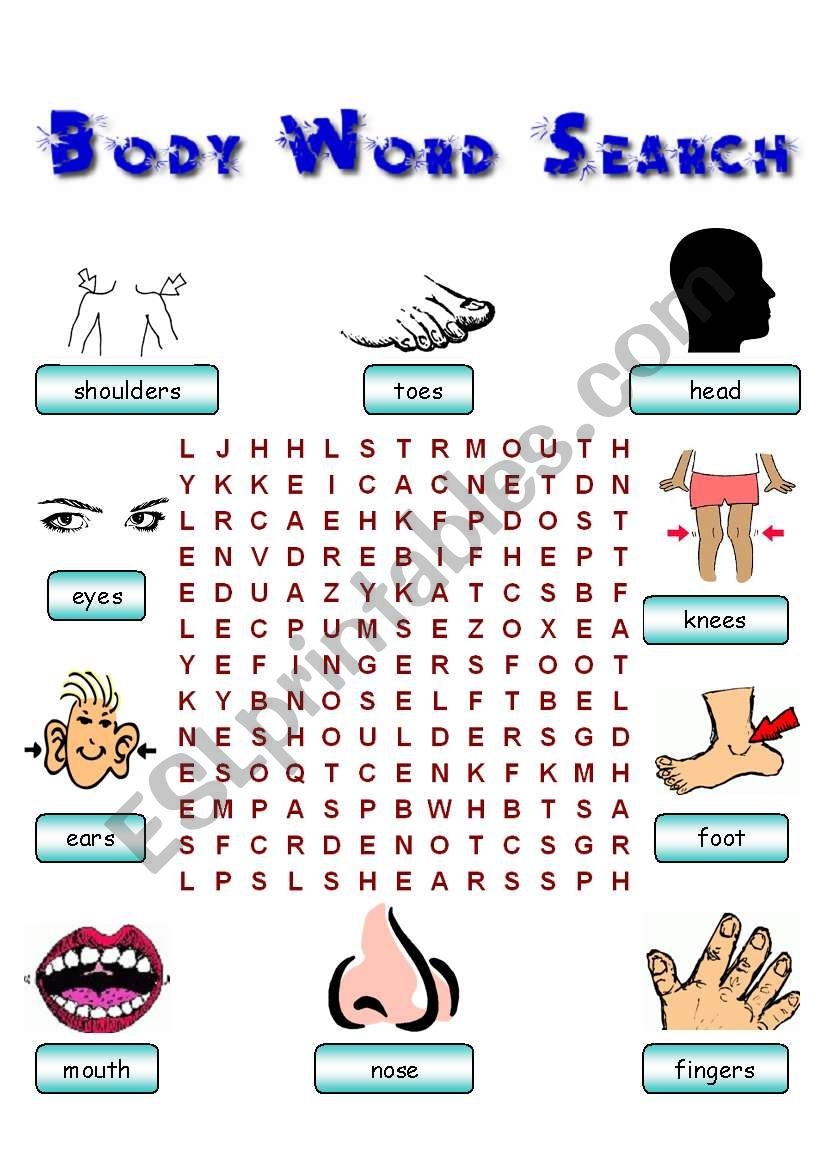 Body Parts Word Search ESL Worksheet By Kunter