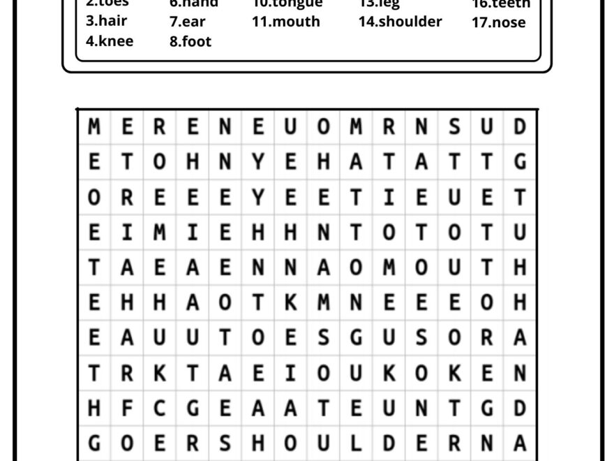 Body Parts Word Search Ezpzlearn