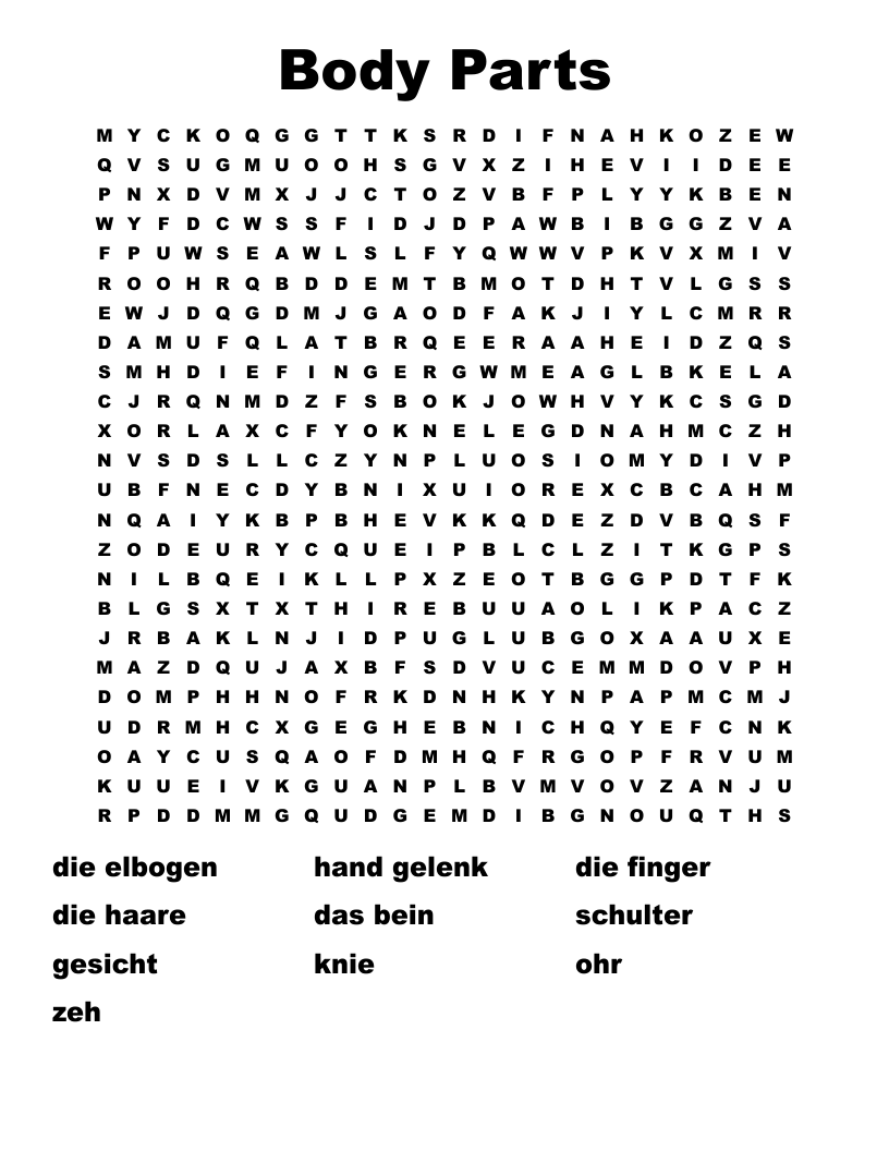 Body Parts Word Search WordMint