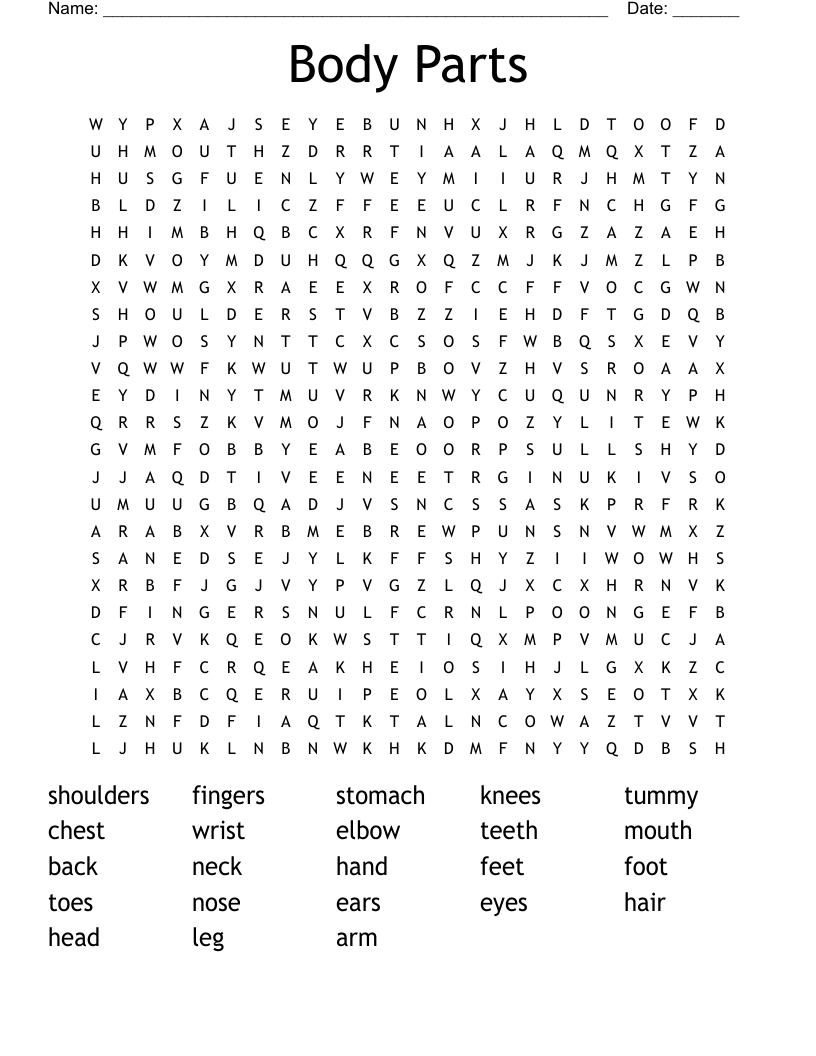 Body Parts Word Search WordMint