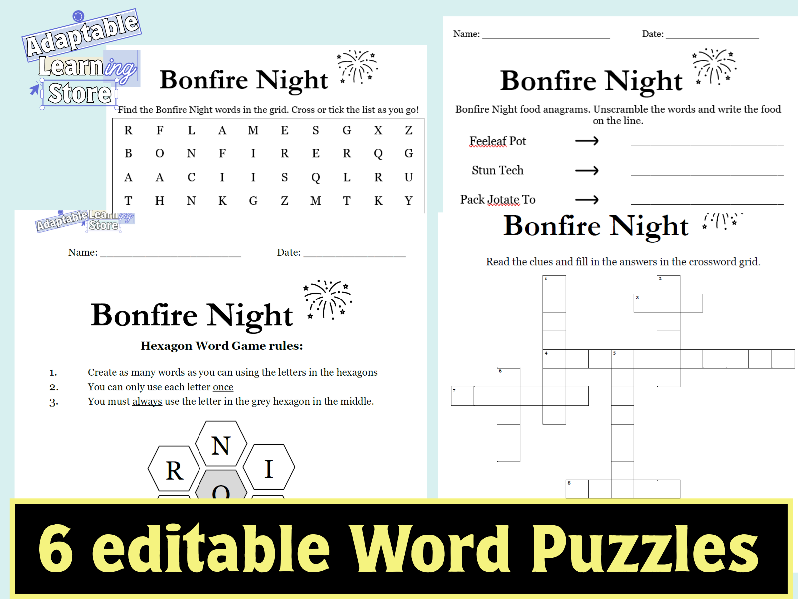 Bonfire Night Word Puzzle Pack Teaching Resources
