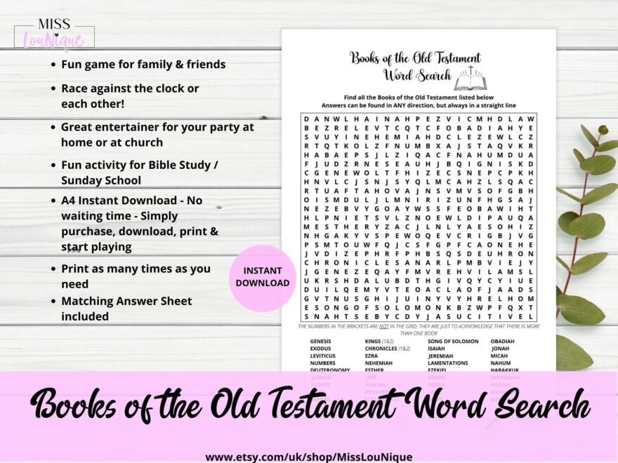 Books Of The Old Testament Word Search Printable L Old Testament Game L Bible Word Search L Sunday School Activity L Bible Study Etsy