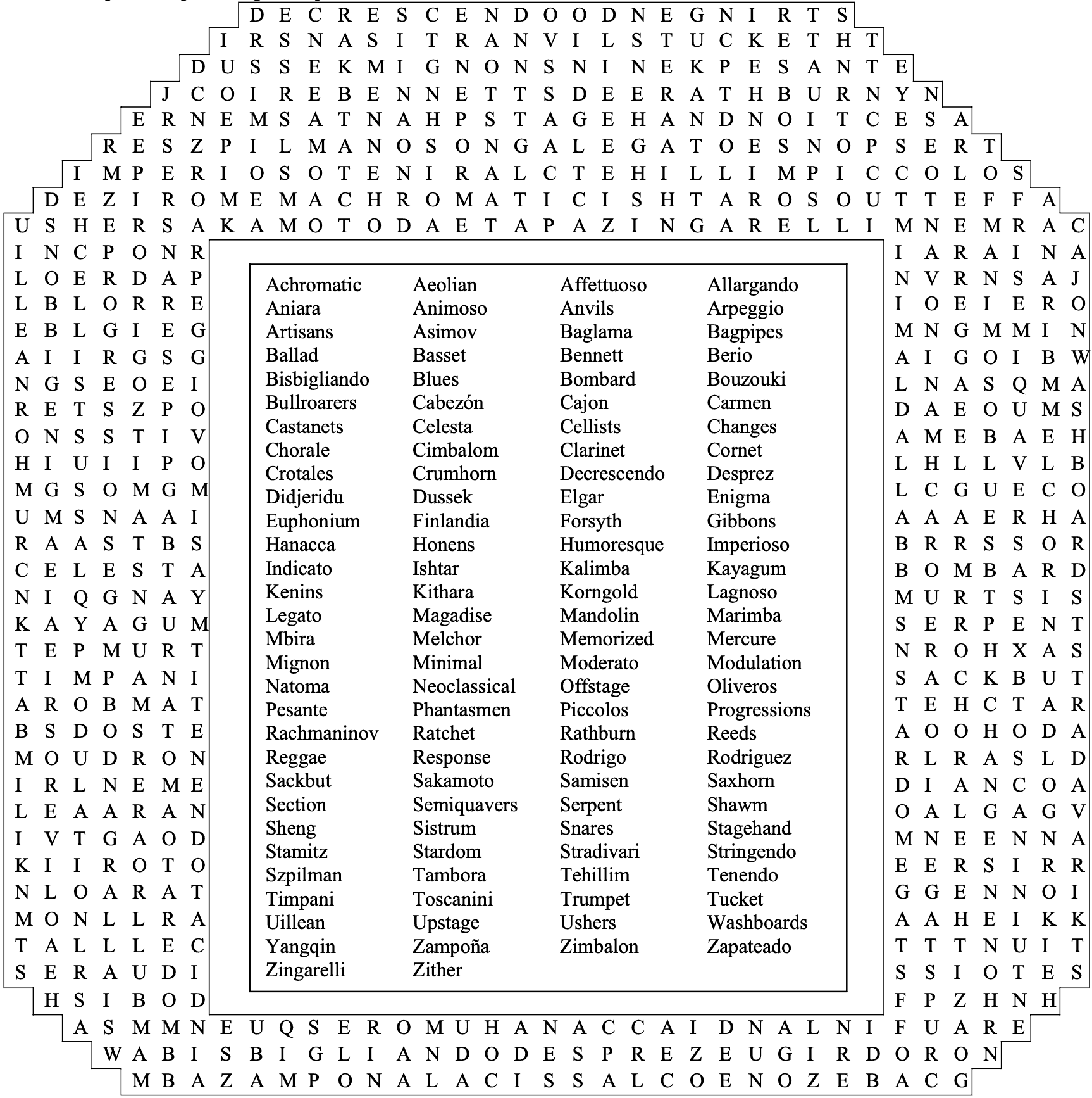 Bouzouki A Classical Music Word Search Puzzle By Allan Rae