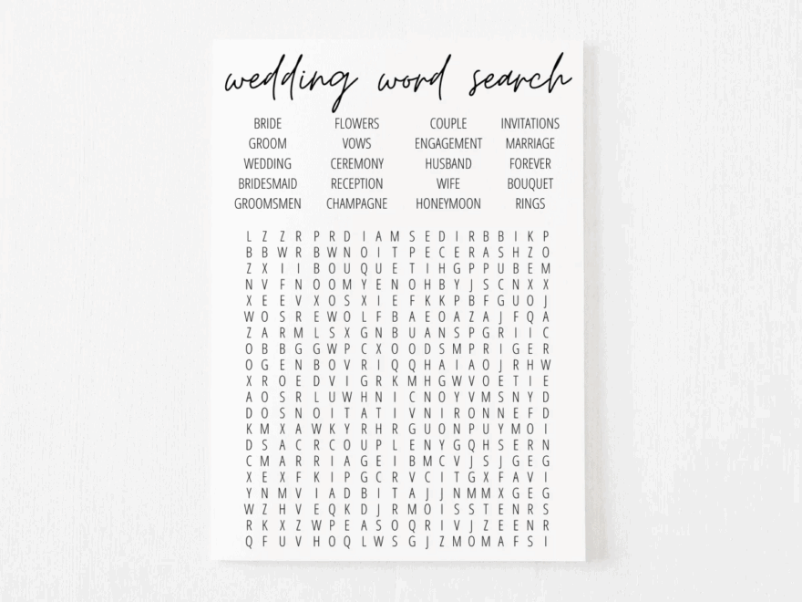 Bridal Shower Word Search Free Printable Modern MOH