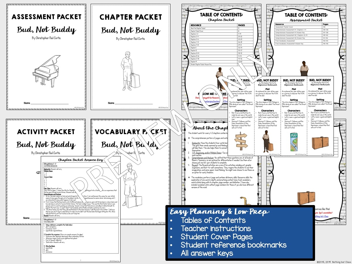Bud Not Buddy Novel Study Unit Comprehension With Activities And Tests Made By Teachers Bud Not Buddy Novel Study Unit Comprehension With Activities And Tests Made By Teachers