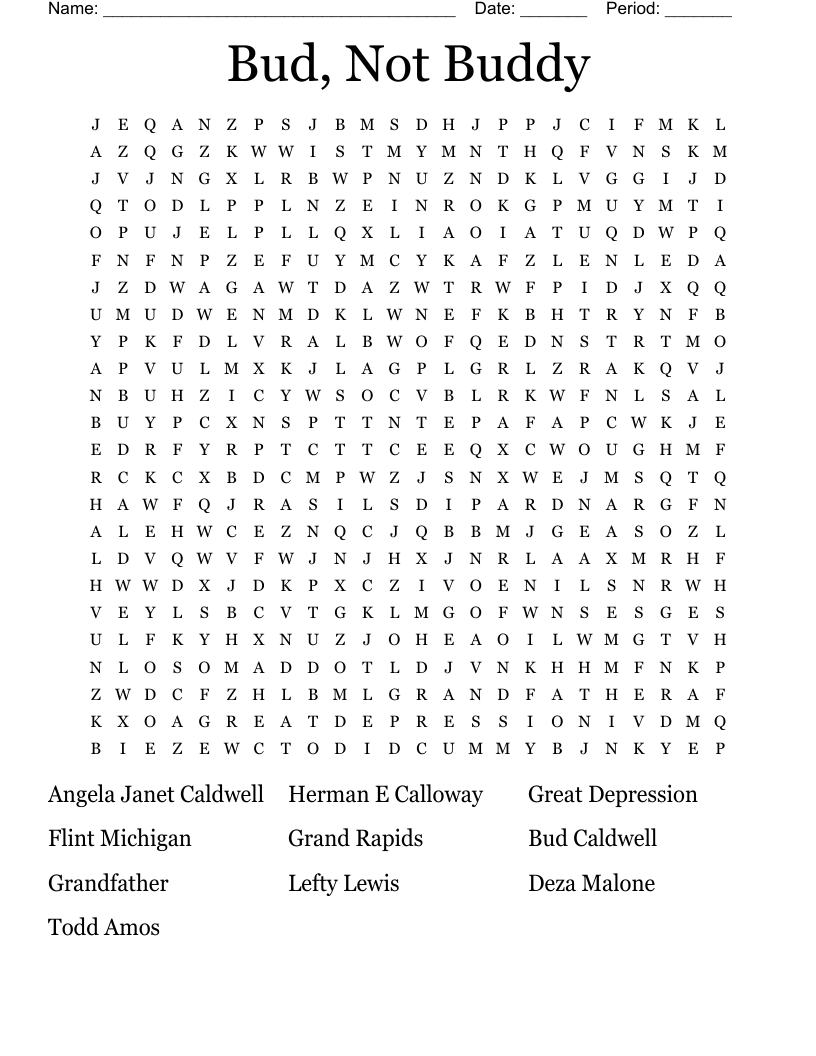 Bud Not Buddy Word Search WordMint Bud Not Buddy Word Search WordMint