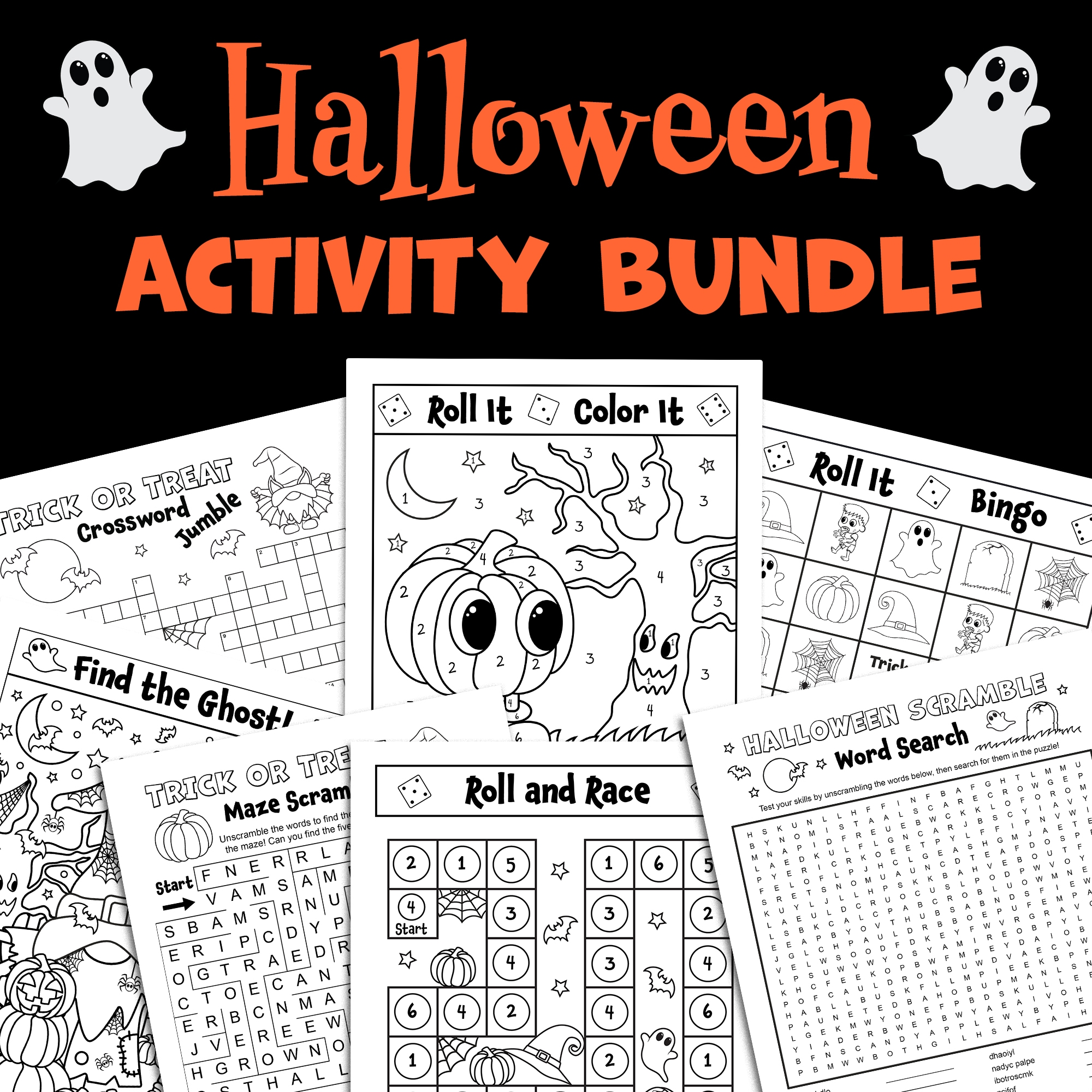 BUNDLE Halloween Activities Word Search Crossword Puzzle Color By Number Roll And Cover Math Games Bingo Classful