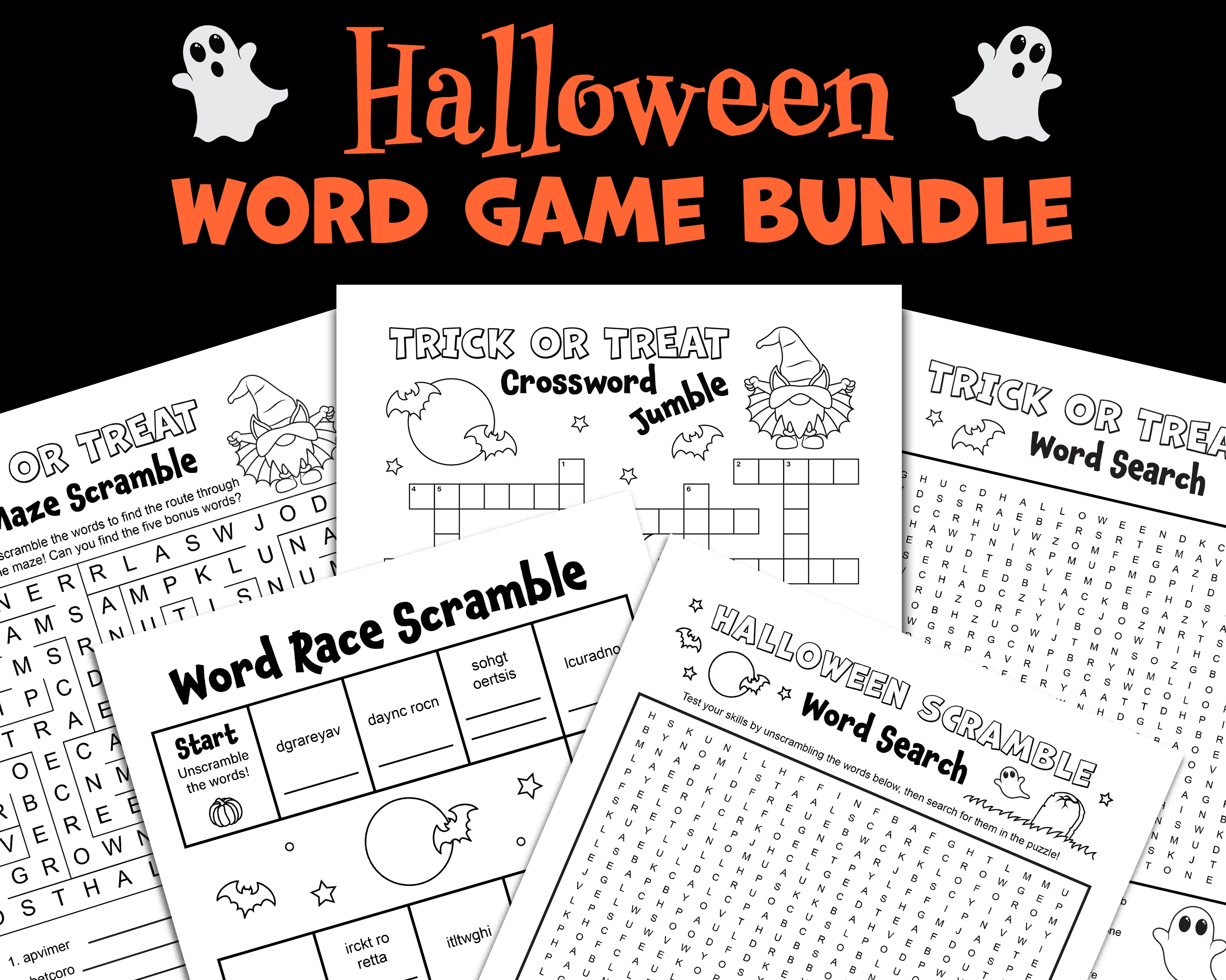 BUNDLE Halloween Word Games Word Search Word Scramble Crossword Puzzle Maze Made By Teachers