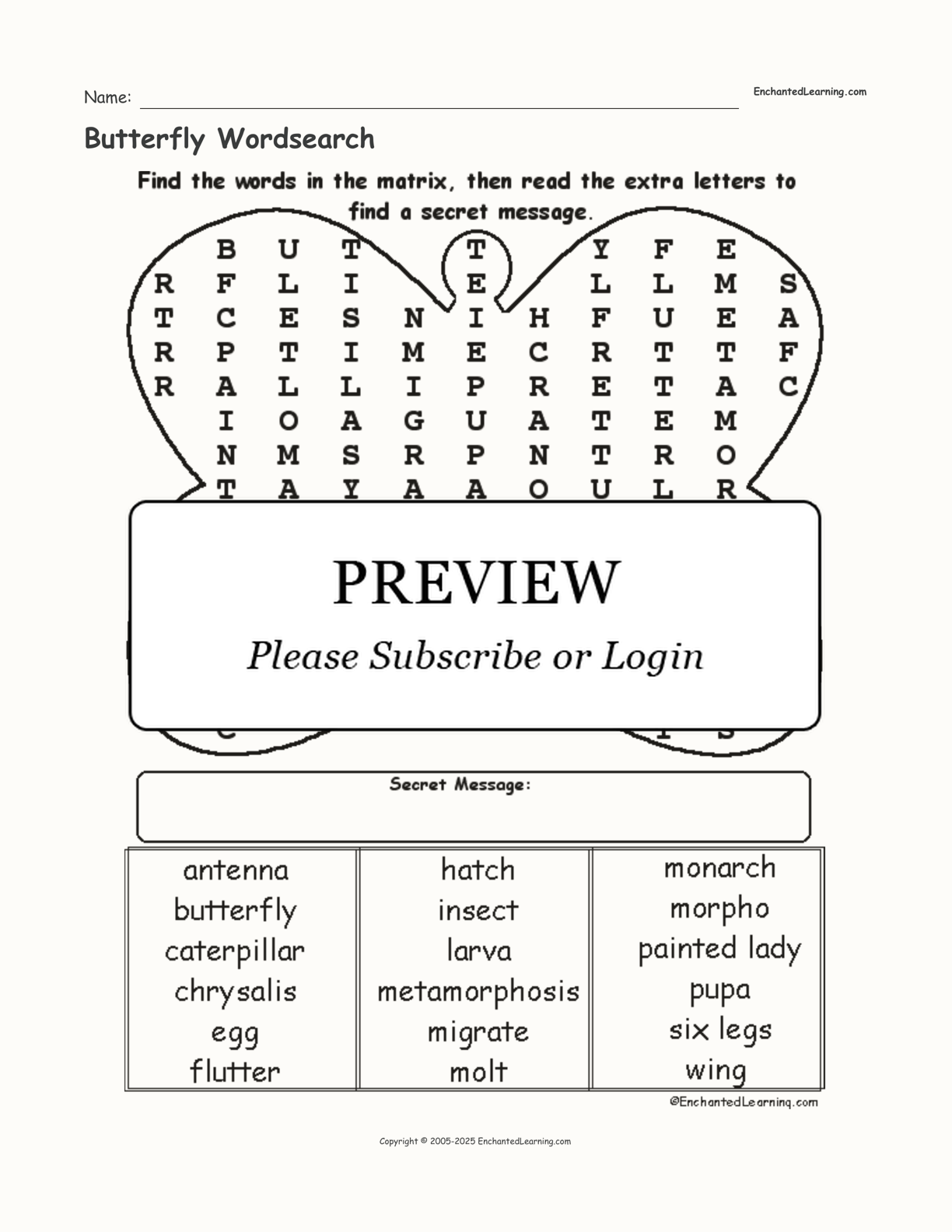 Butterfly Wordsearch Enchanted Learning