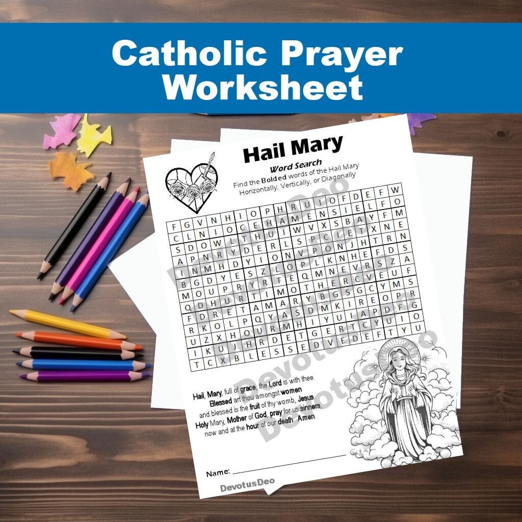 Buy Hail Mary Catholic Prayer Worksheet Word Search Online In India Etsy