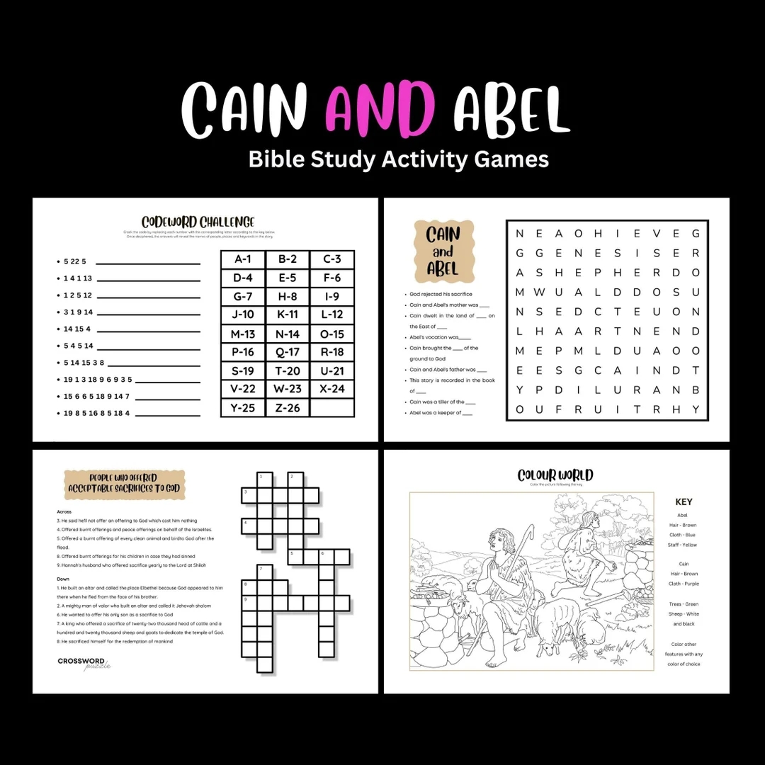 Cain Abel Bible Christian Church Game Bible Study Quiz Kid Sunday School Fun Activity Religious Lesson Word Search Crossword Puzzle Etsy