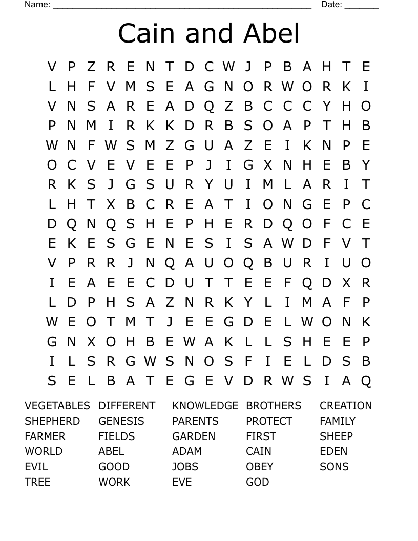 Cain And Abel Word Search WordMint