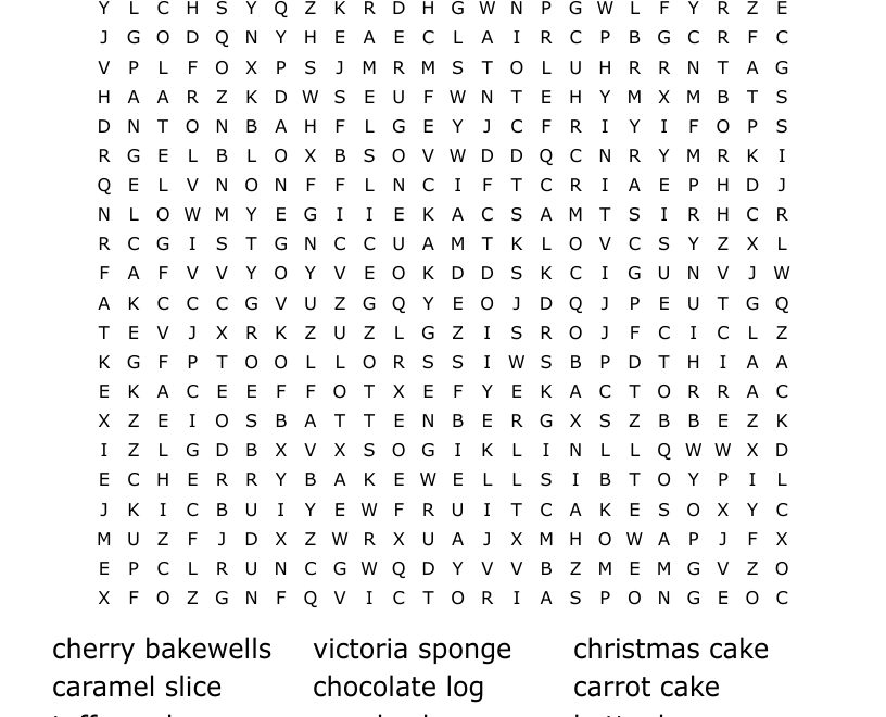 Cake Word Search WordMint