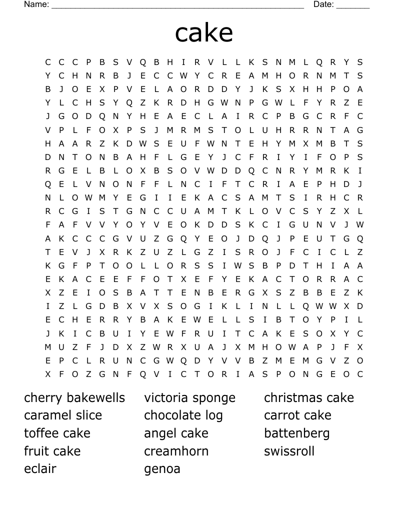 Cake Word Search WordMint
