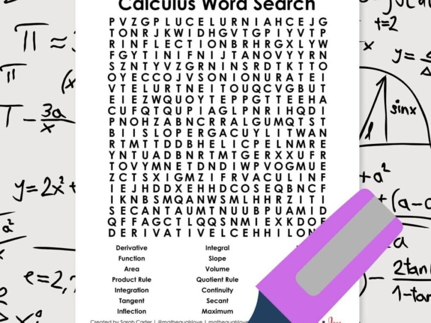 Calculus Word Search Puzzle Math Love