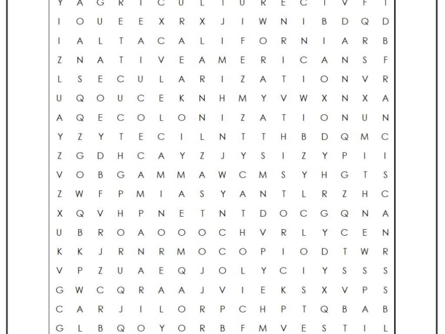 California Missions Word Search Monster Word Search
