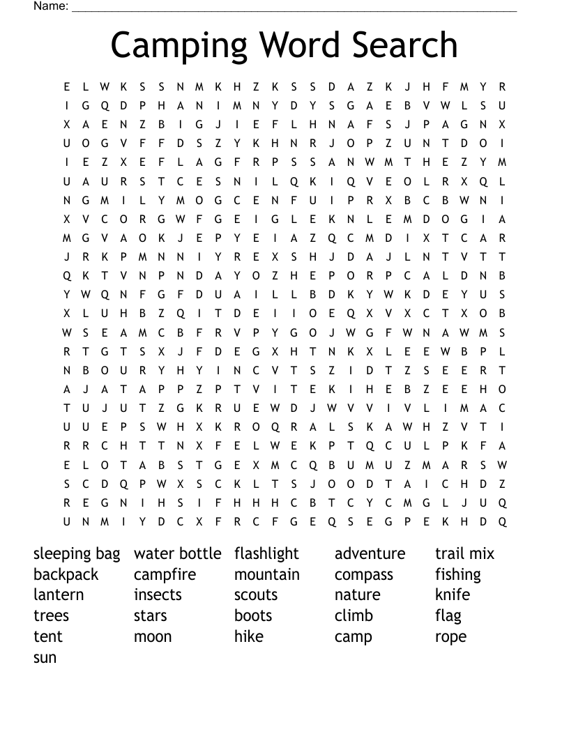 Camping Word Search WordMint