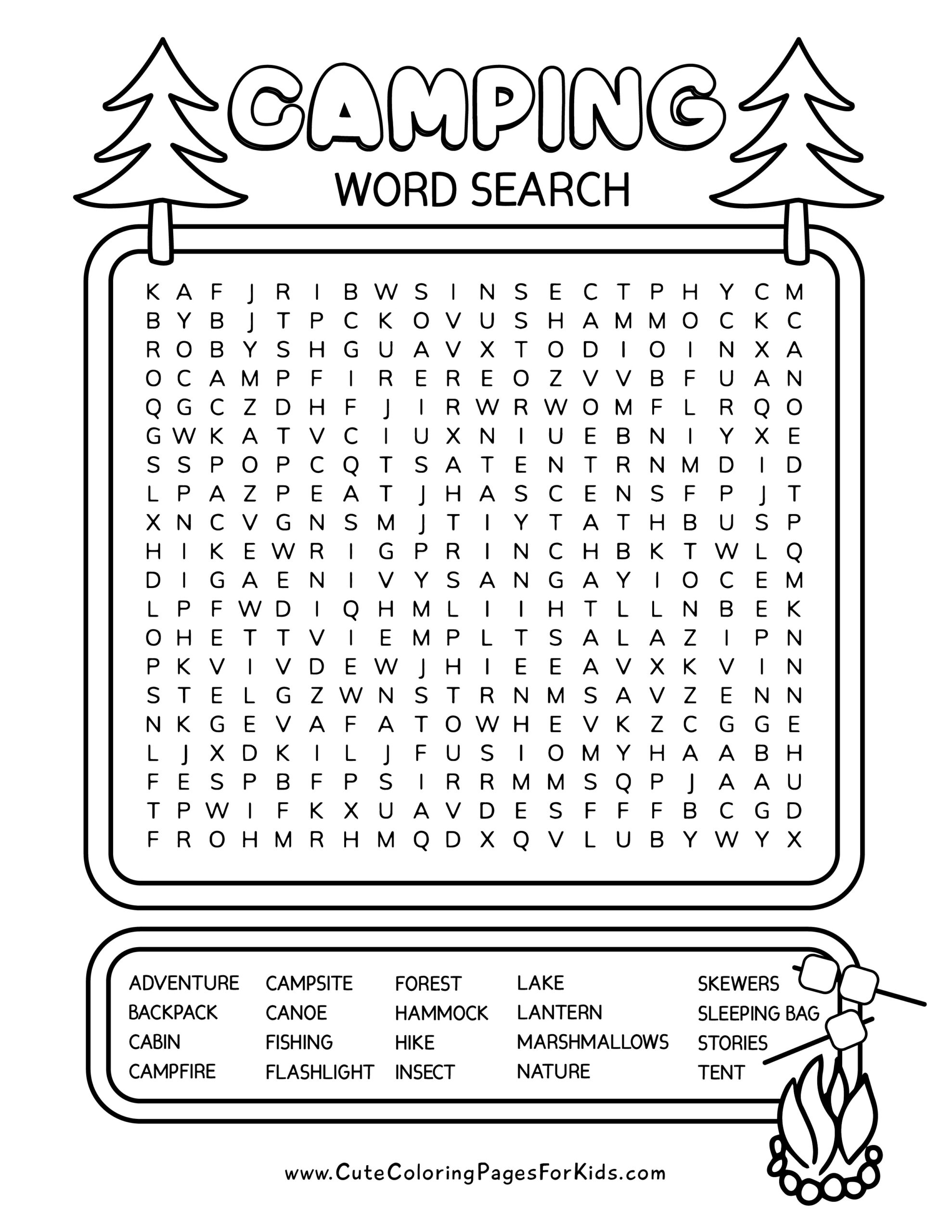 Camping Word Searches Cute Coloring Pages For Kids