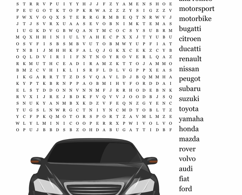 Car Brands Word Search WordMint