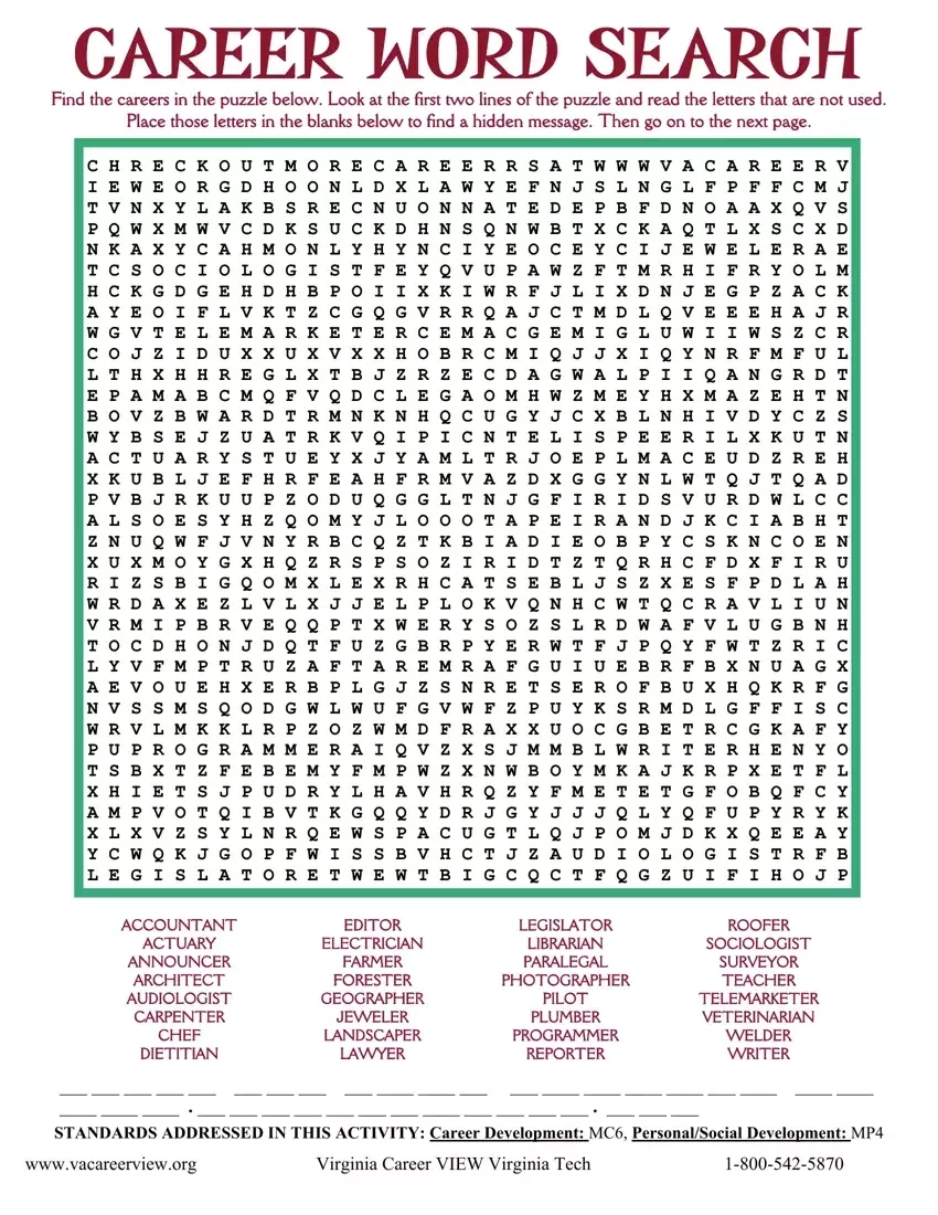 Career Word Search Form Fill Out Printable PDF Forms Online