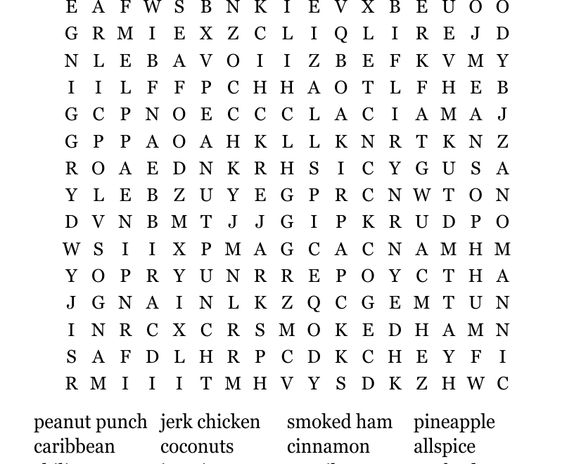 Caribbean Foods Word Search WordMint