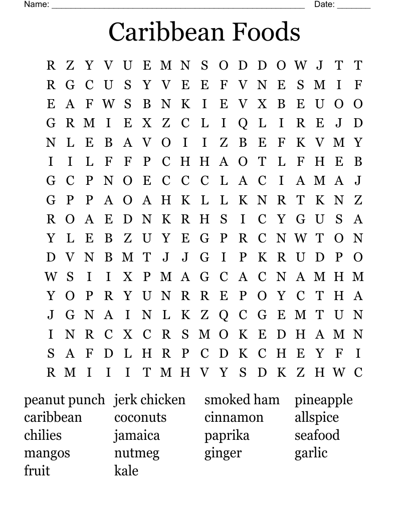 Caribbean Foods Word Search WordMint