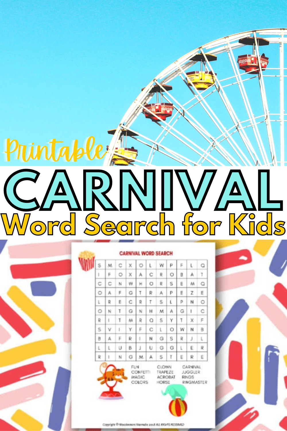 Carnival Theme Word Search Free Printable