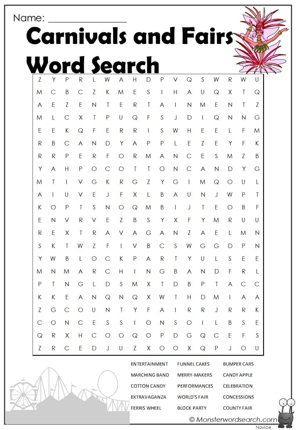 Carnivals And Fairs Word Search Monster Word Search