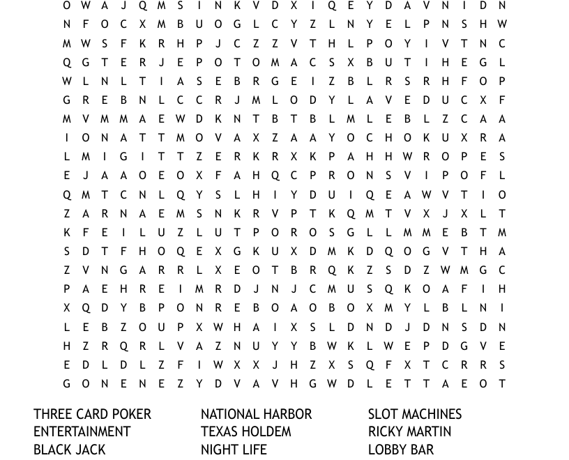 Casino Word Search WordMint