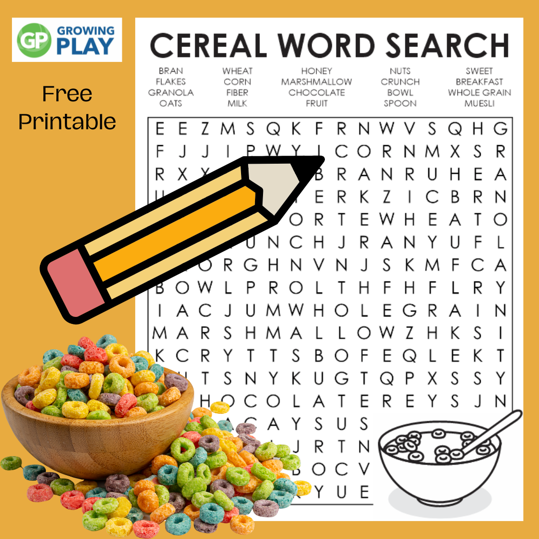 Cereal Word Search Printable Free PDF Growing Play