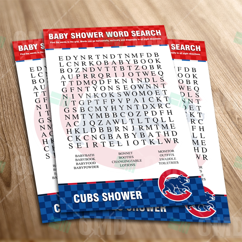Chicago Cubs Word Search Baby Shower Game Sports Invites