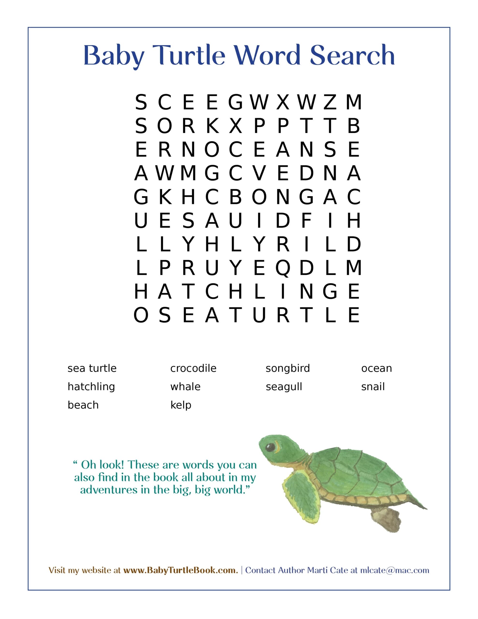 Turtle Word Search Printable