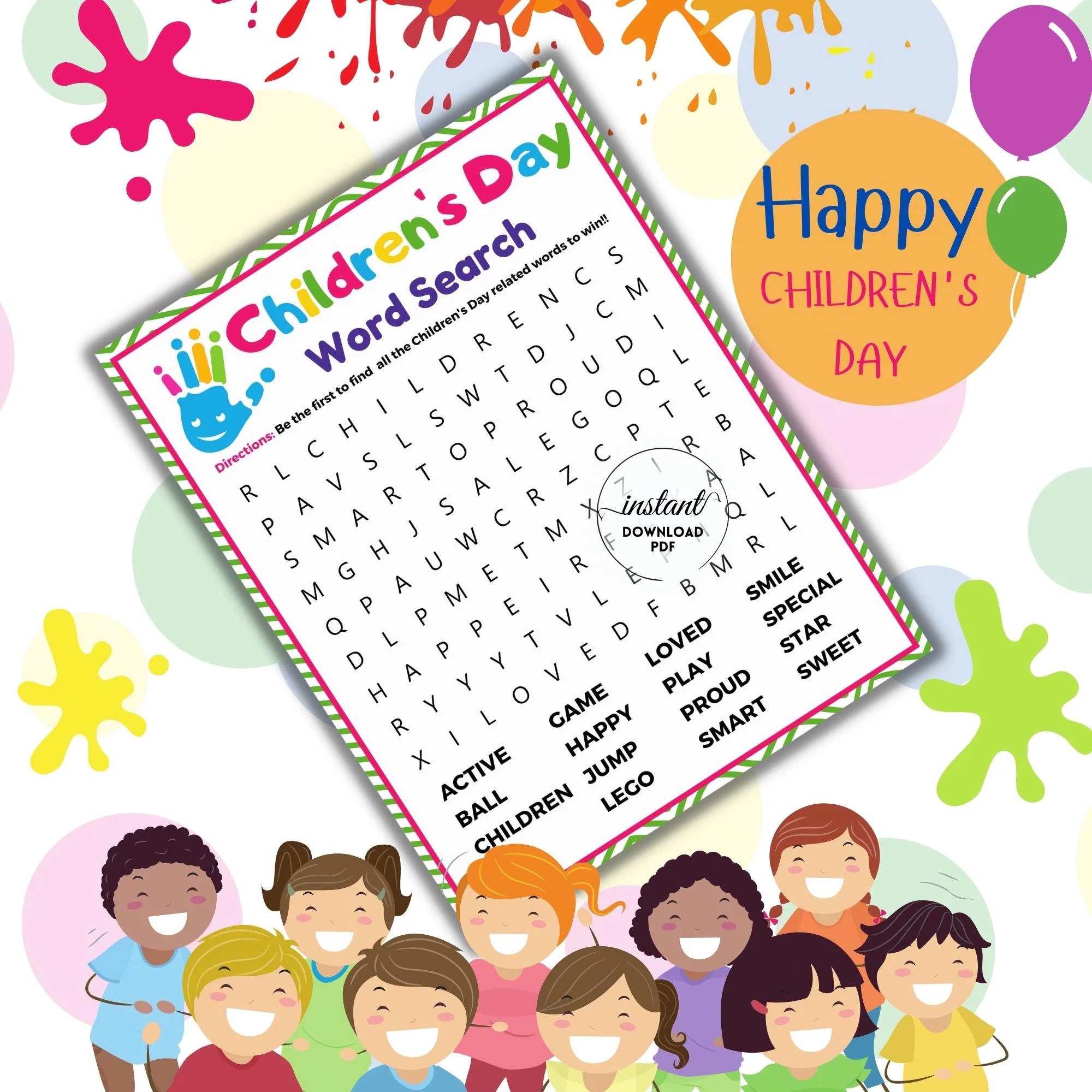 Children s Day Word Search Party Games For Kids Printable Word Search For Kids Fun Activities For Kids Printable Kids Word Puzzle Game Etsy