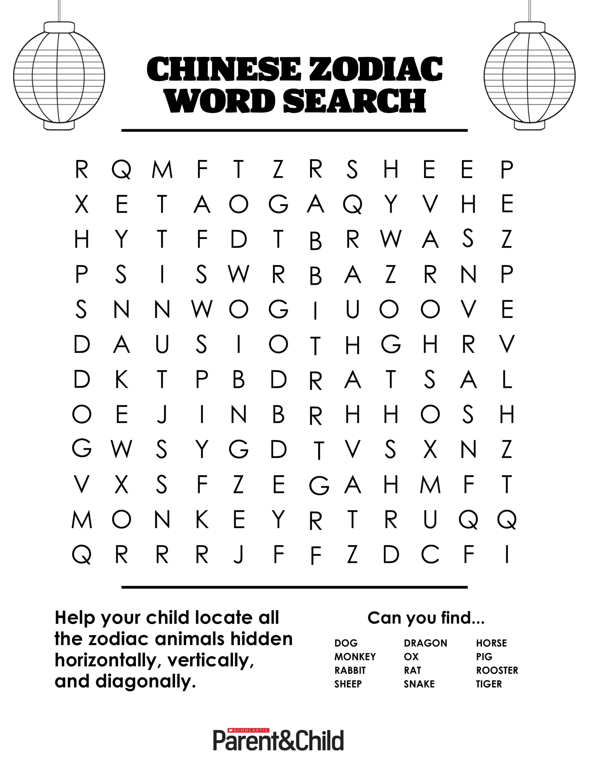 Chinese New Year Printable Word Search Chinese New Year Printable Word Search