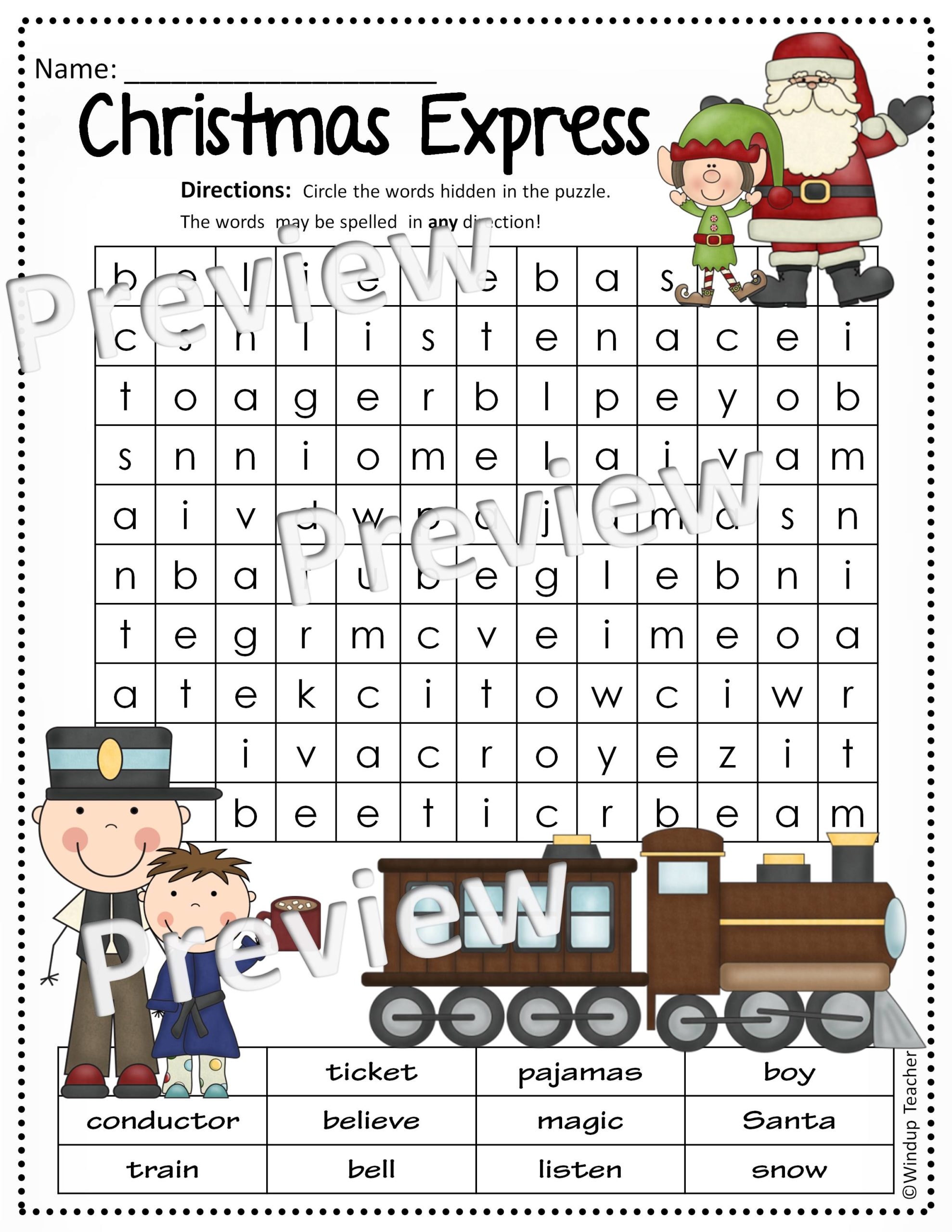 Christmas Express Word Search HARD Made By Teachers