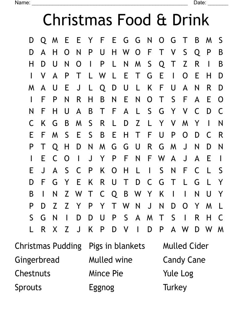 Christmas Food Drink Word Search WordMint