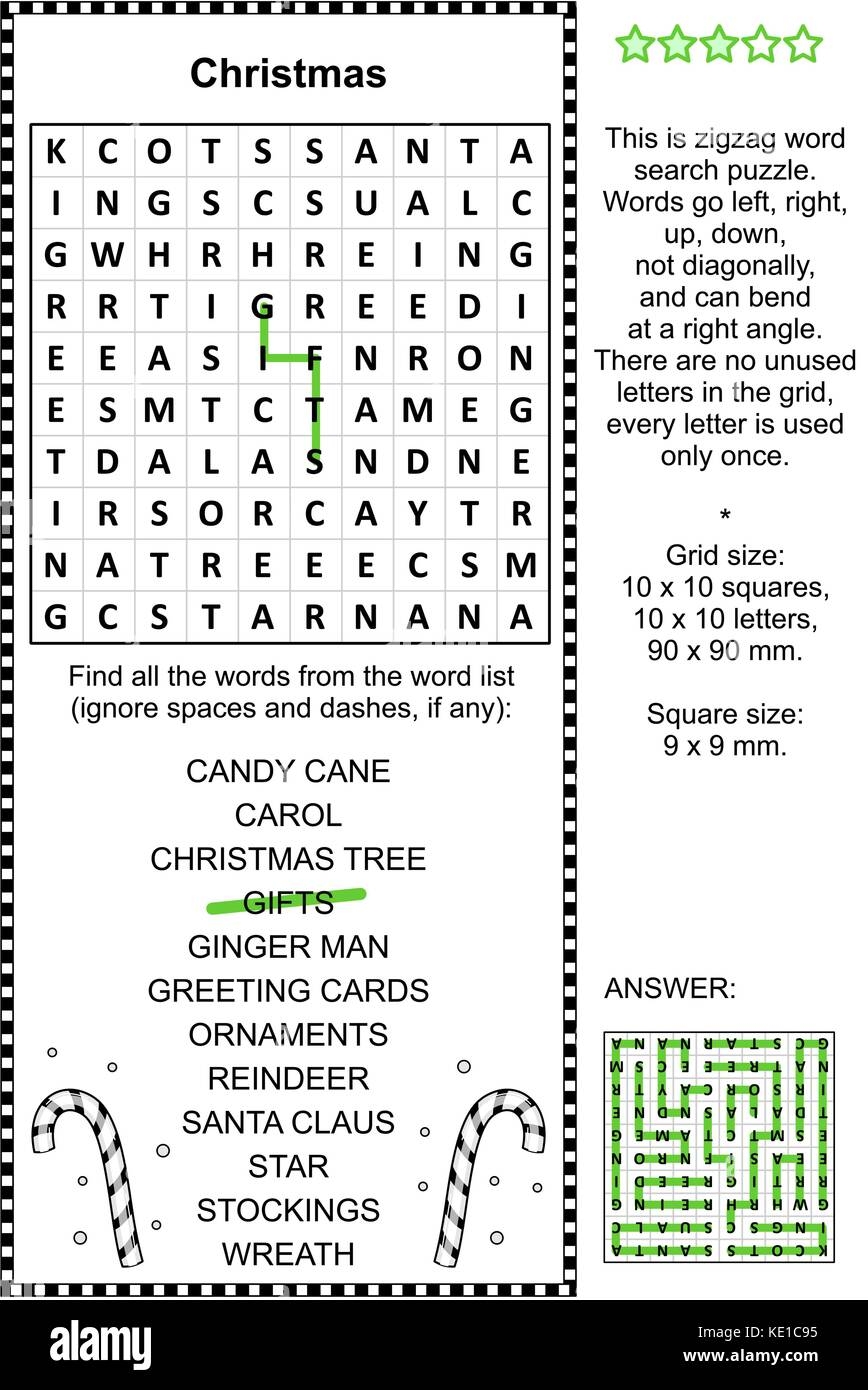 Christmas Holiday Themed Zigzag Word Search Puzzle suitable Both For Kids And Adults Answer Included Stock Vector Image Art Alamy