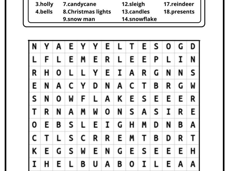 Christmas Holiday Word Search Ezpzlearn