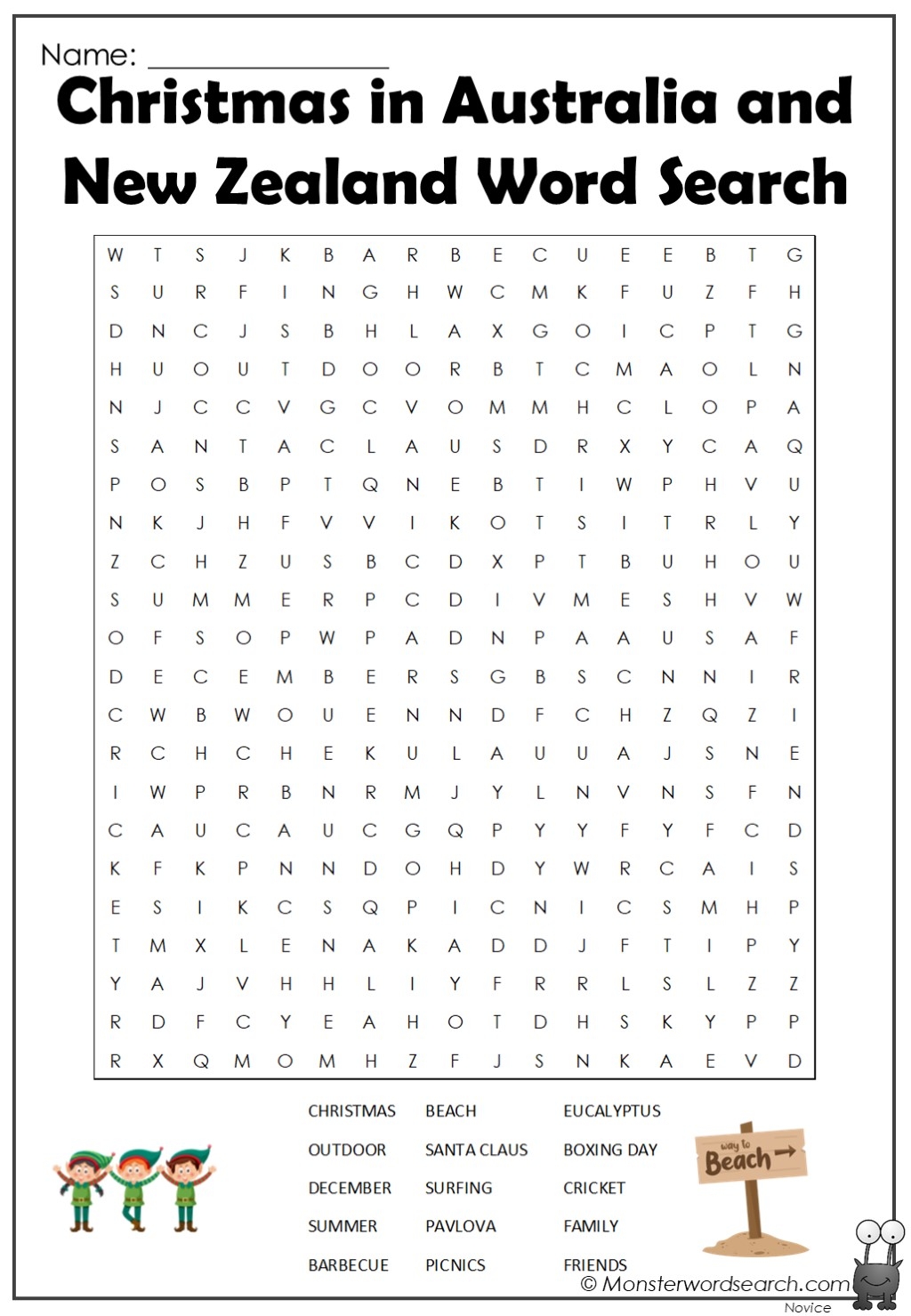 Christmas In Australia And New Zealand Word Search Monster Word Search