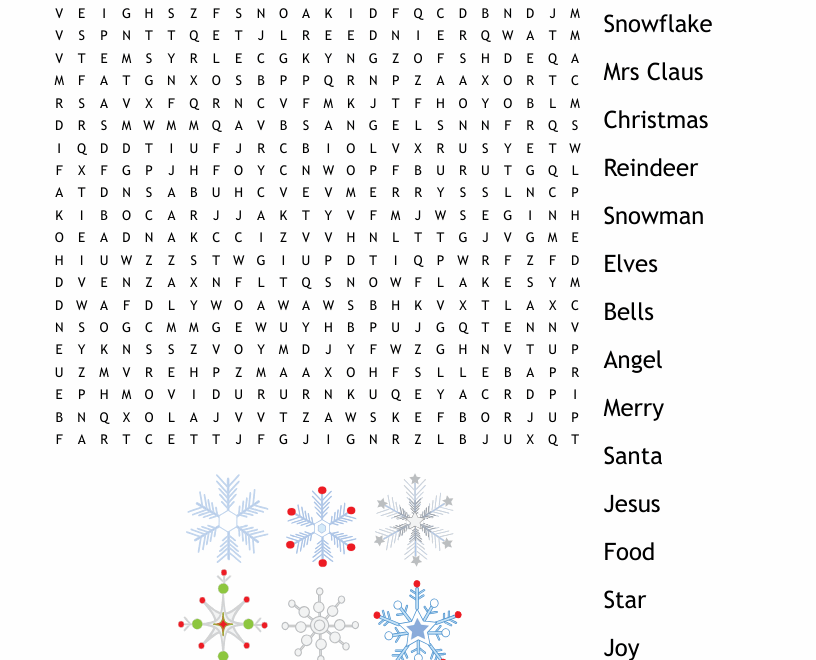 Christmas Joy Word Search WordMint