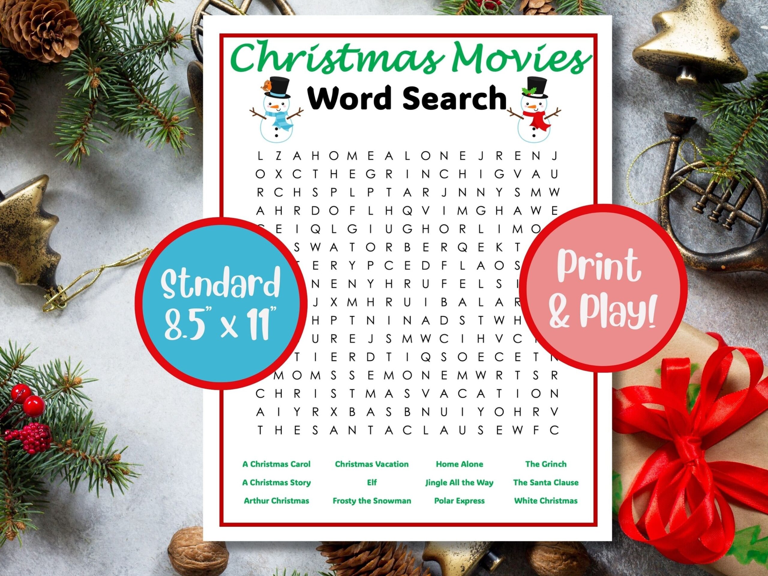 Word Search Free Printable Movies