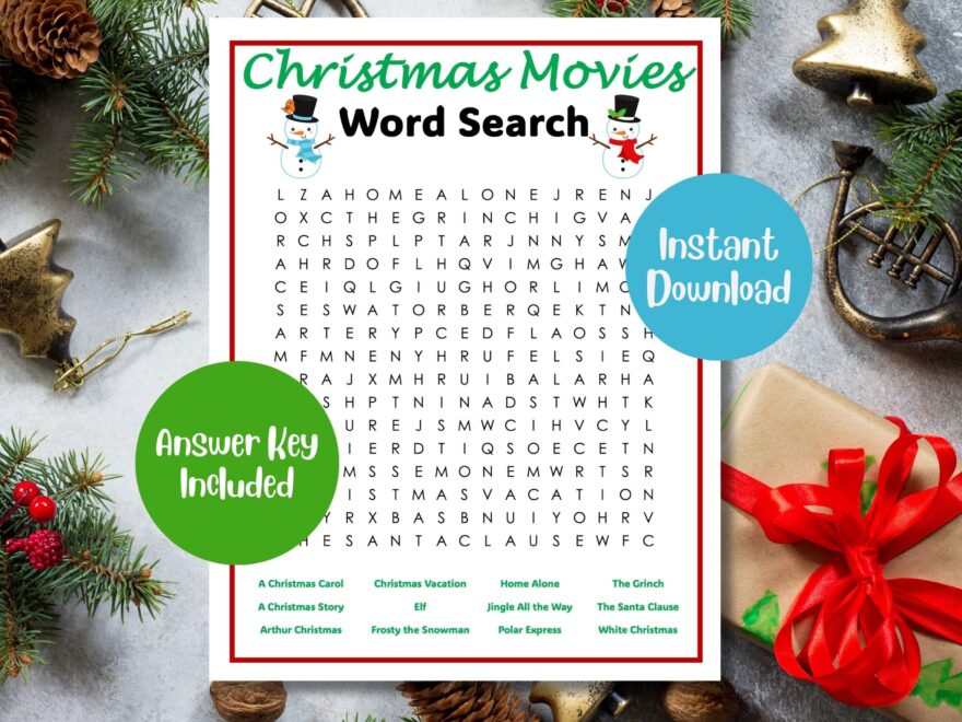 Christmas Movies Word Search Christmas Word Search Etsy