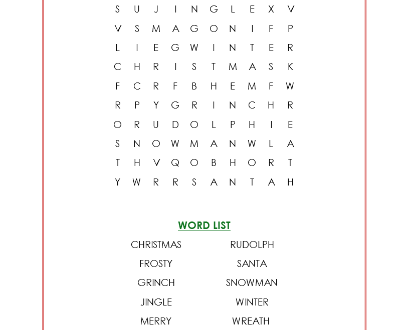 Christmas Word Search Beginner My Printable Puzzles