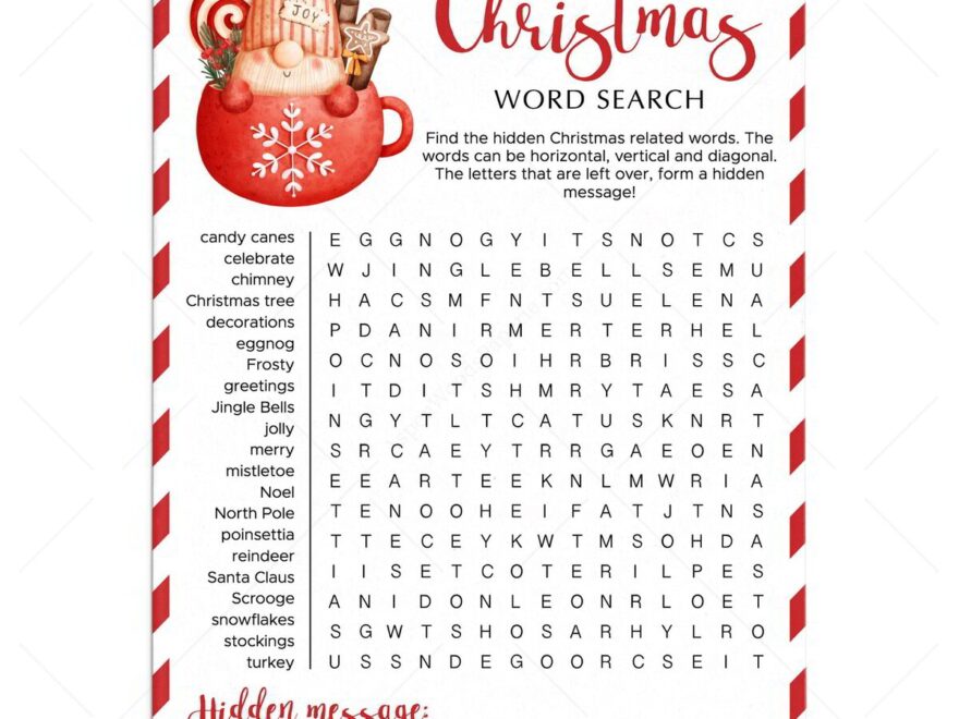 Christmas Word Search Fashionable Printable With Hidden