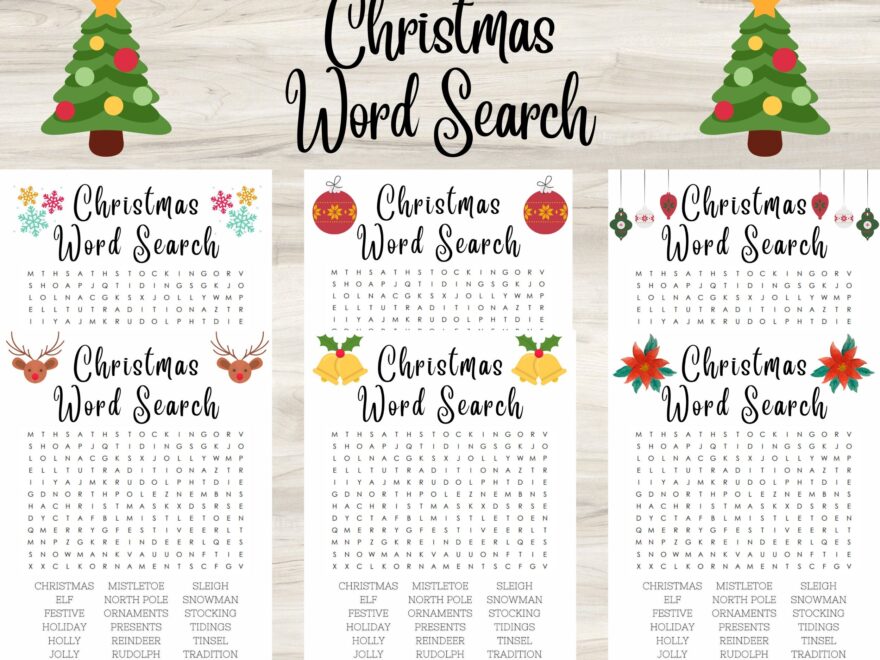 Christmas Word Search For Kids And Adults 6 Different Designs Etsy