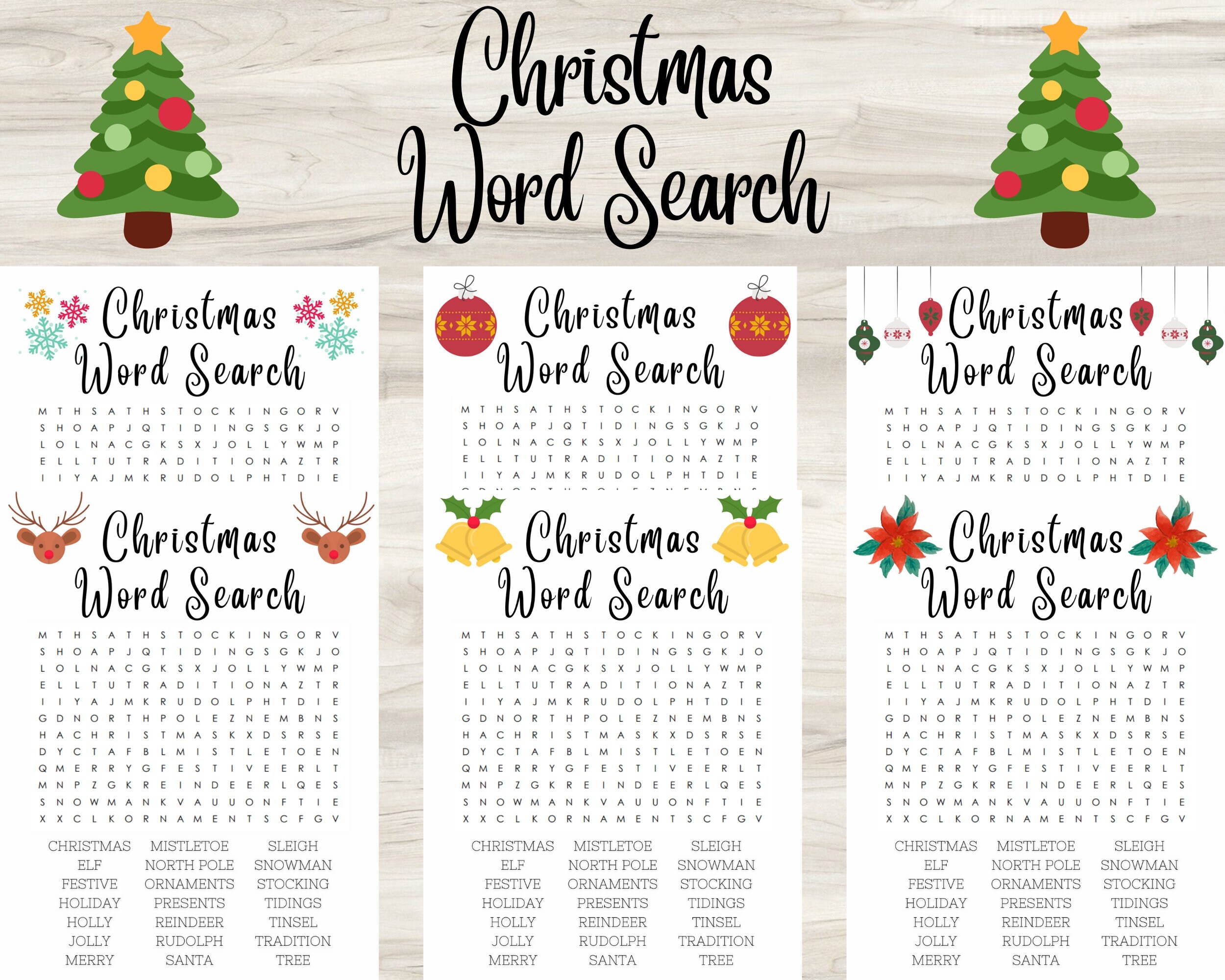 Christmas Word Search For Kids And Adults 6 Different Designs Etsy