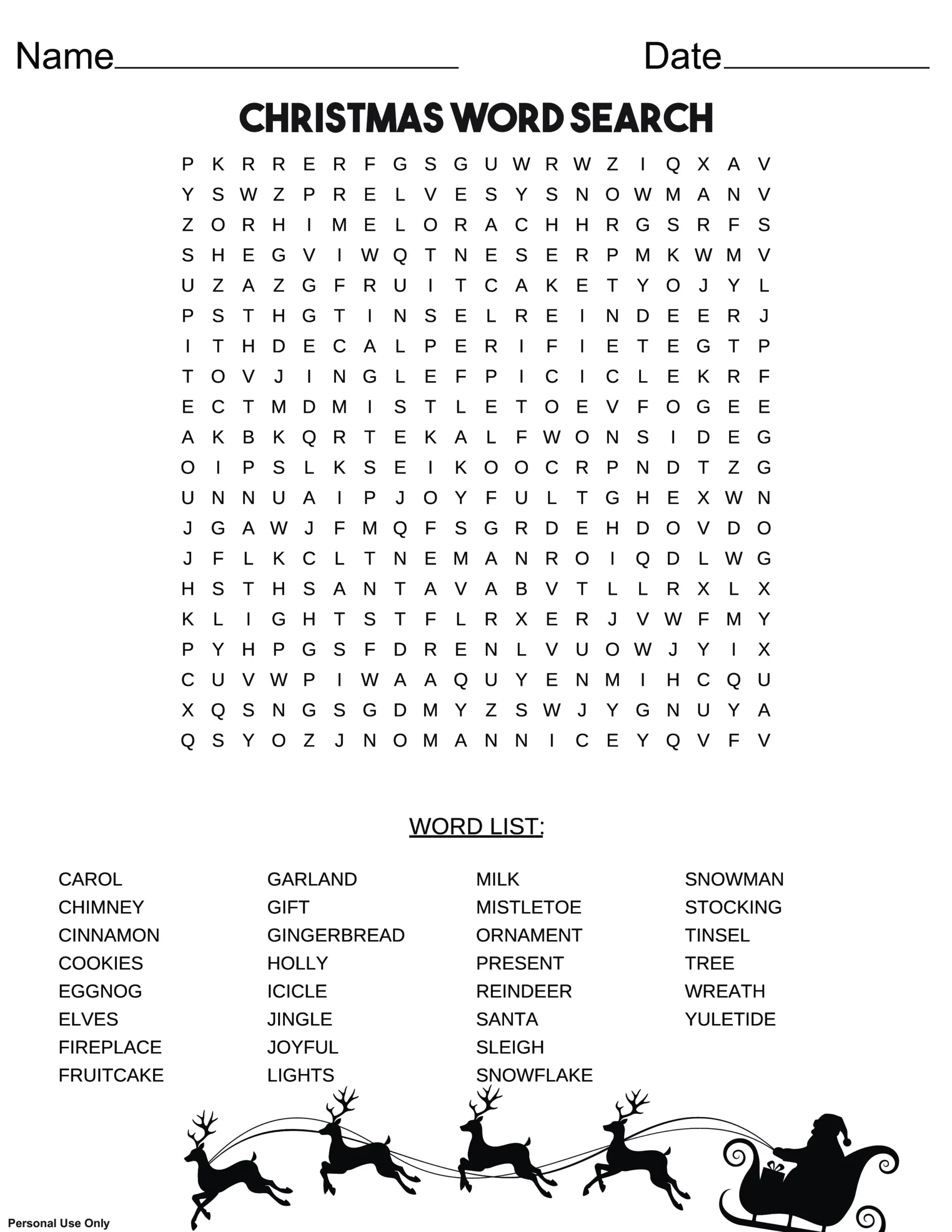 Christmas Word Search Free Printable PDF