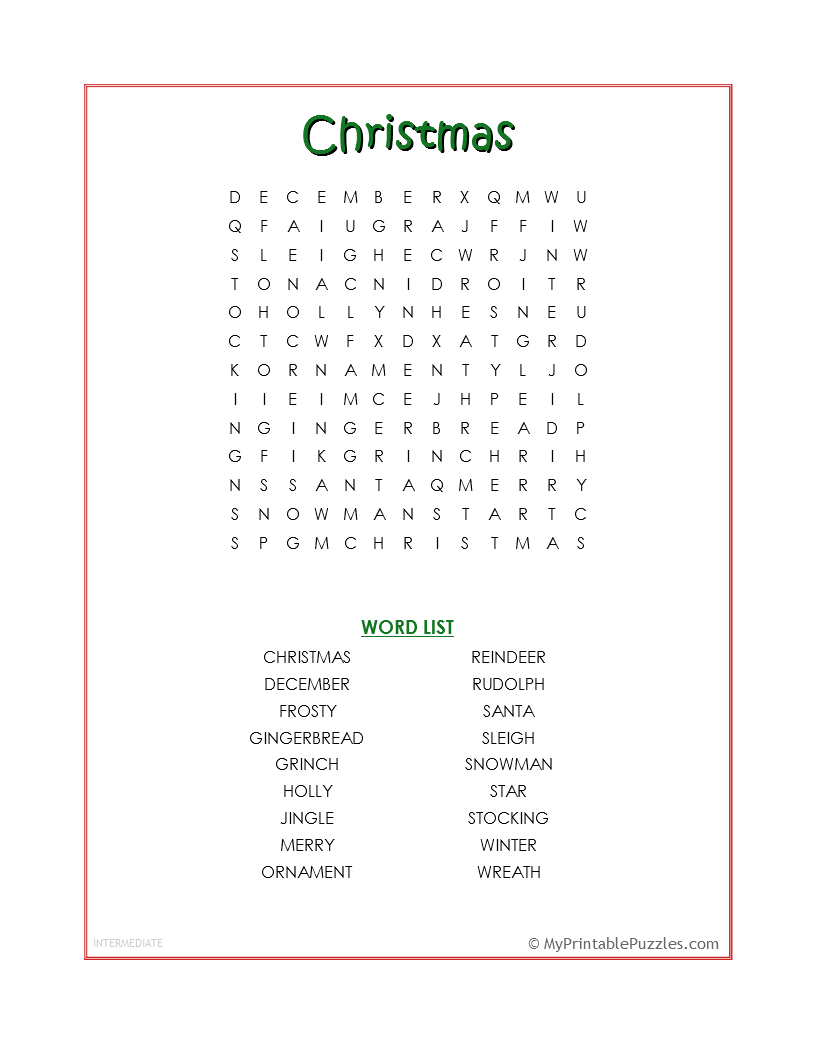 Free Printable Christmas Word Search For Adults